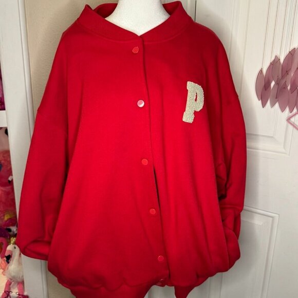 VICTORIA SECRET PINK RED VARSITY JACKET 2XL - Picture 1 of 3